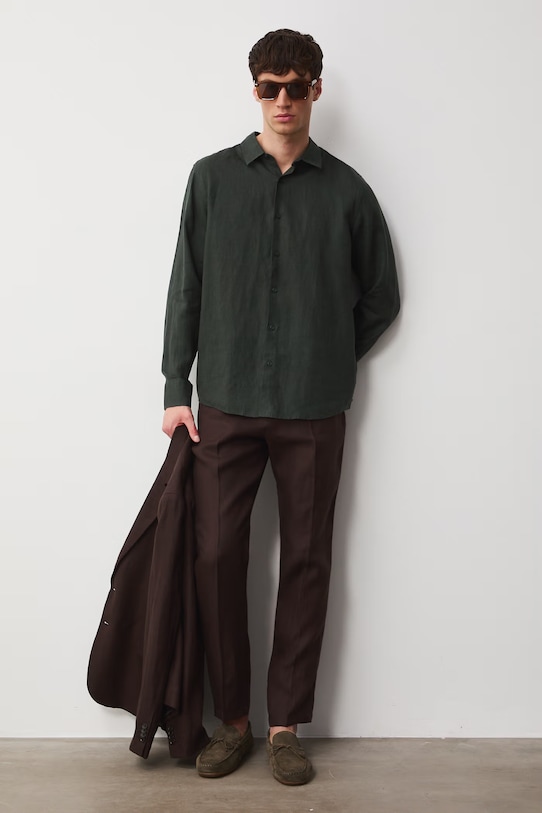 Koszula męska lniana zielony RS26-KDM071