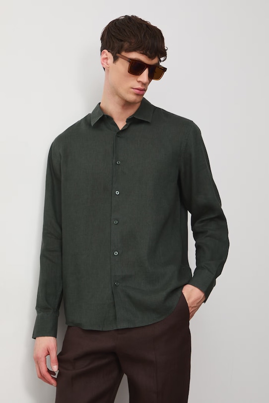 Koszula męska lniana RS26-KDM071 zielony RS26