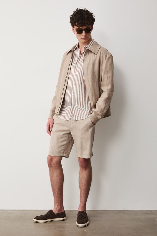 Koszula męska lniana Basic brązowy RS26-KDM071