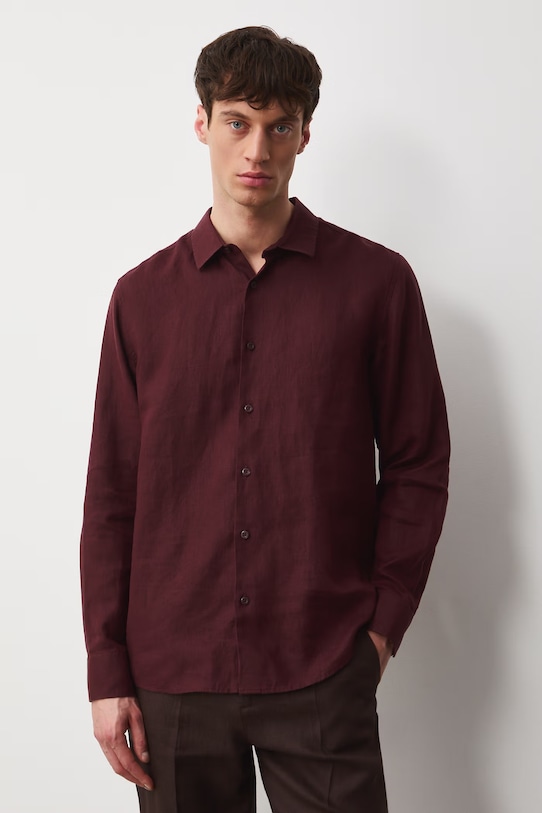 Koszula męska lniana bordowy RS26-KDM071