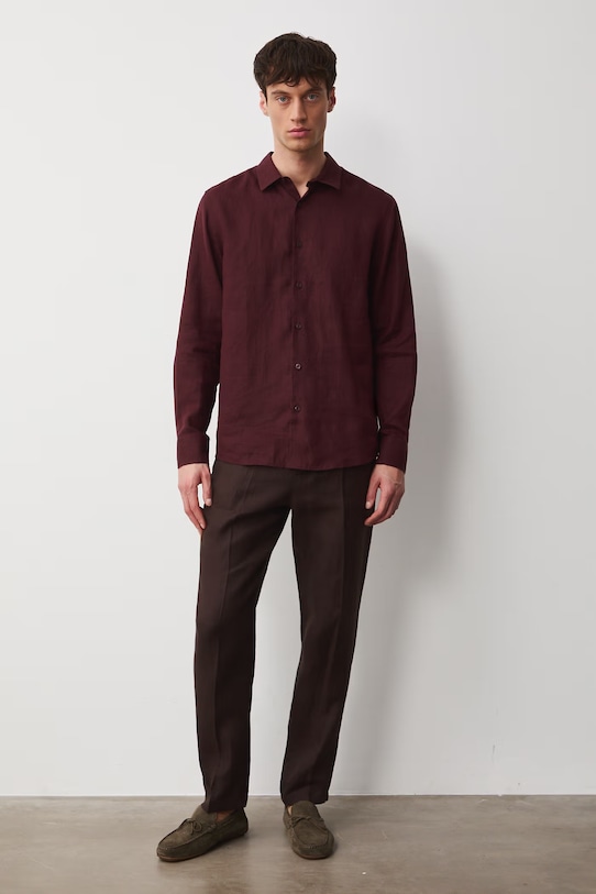 Koszula męska lniana RS26-KDM071 bordowy RS26