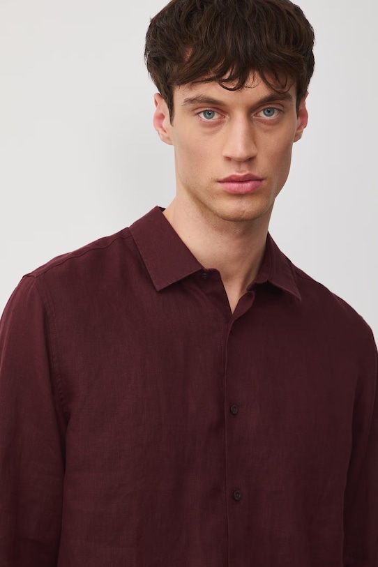 Koszula męska lniana bordowy RS26-KDM071
