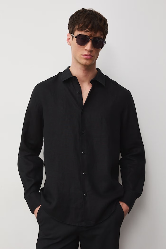 Koszula męska lniana RS26-KDM071 czarny RS26