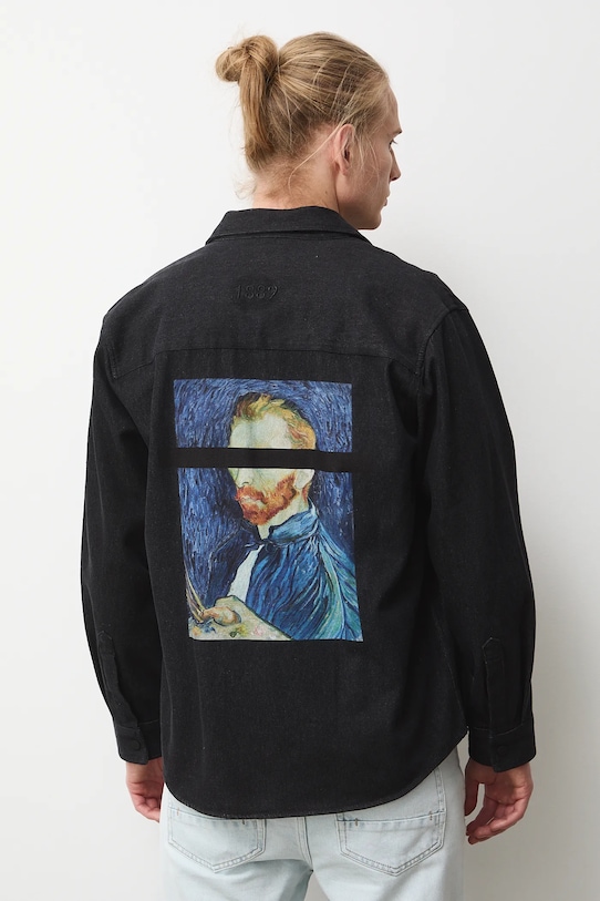 Koszula jeansowa męska z kolekcji Eviva L'arte bawełna czarny RS26-KDM251