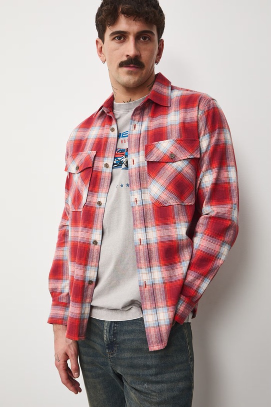 Koszula bawełniana męska z kołnierzykiem klasycznym w kratę RS26-KDM400 multicolor RS26