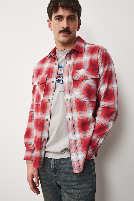 Koszula bawełniana męska z kołnierzykiem klasycznym w kratę RS26-KDM400 multicolor RS26