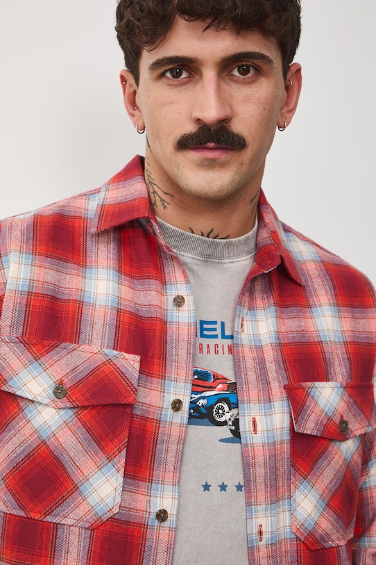 Koszula bawełniana męska z kołnierzykiem klasycznym w kratę multicolor RS26-KDM400