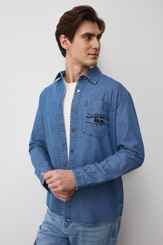 Košeľa pánska bavlnená RS26-KDM505 tmavomodrá RS26