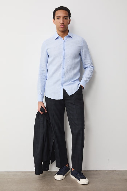 Medicine koszula męska lniana RS26-KDM600 niebieski RS26