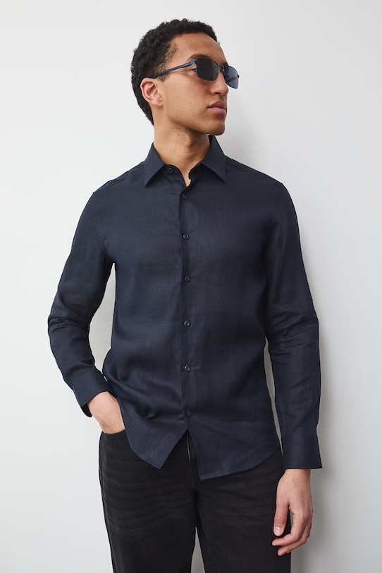 Medicine koszula męska lniana granatowy RS26-KDM600