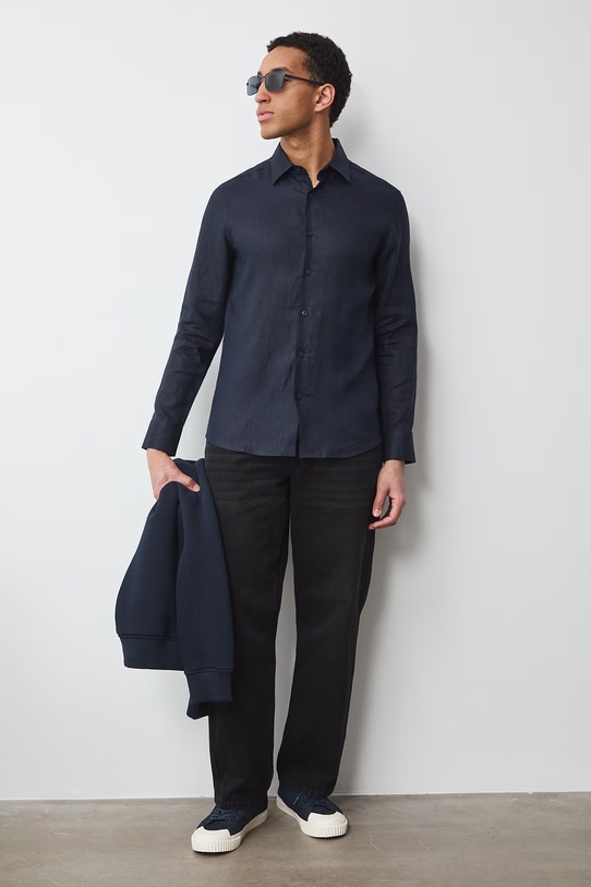 Medicine koszula męska lniana RS26-KDM600 granatowy RS26
