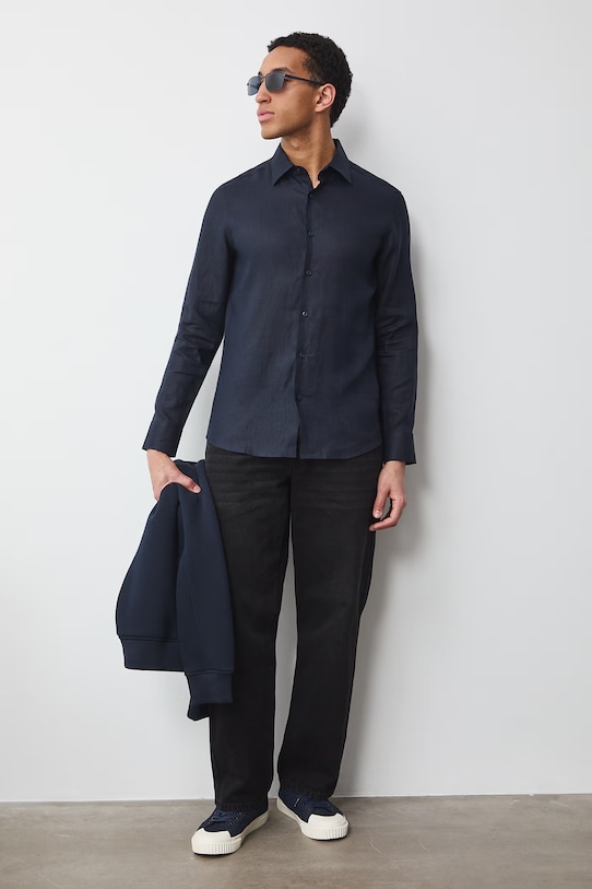 Medicine koszula męska lniana RS26-KDM600 granatowy RS26