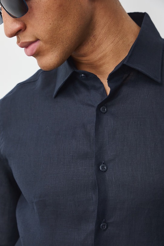 Medicine koszula męska lniana RS26-KDM600 granatowy