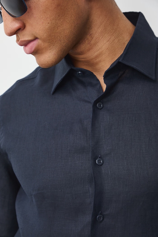 Medicine koszula męska lniana RS26-KDM600 granatowy