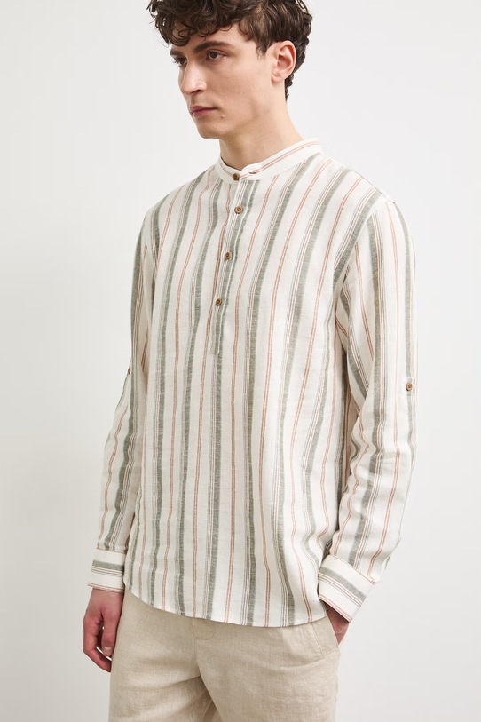 Koszula męska z dodatkiem lnu beżowy RS26-KDM900