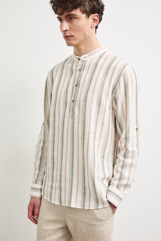 Koszula męska z dodatkiem lnu beżowy RS26-KDM900