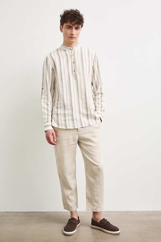 Koszula męska z dodatkiem lnu RS26-KDM900 beżowy RS26