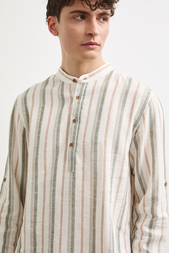 Koszula męska z dodatkiem lnu beżowy RS26-KDM900