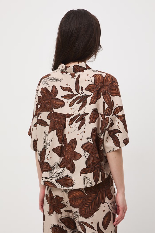 Oblečenie Košeľa dámska s viskózou s kvetmi RS26-KKD070 béžová