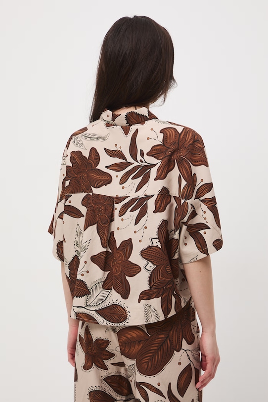 Odzież Koszula damska z wiskozą w kwiaty RS26-KKD070 beżowy