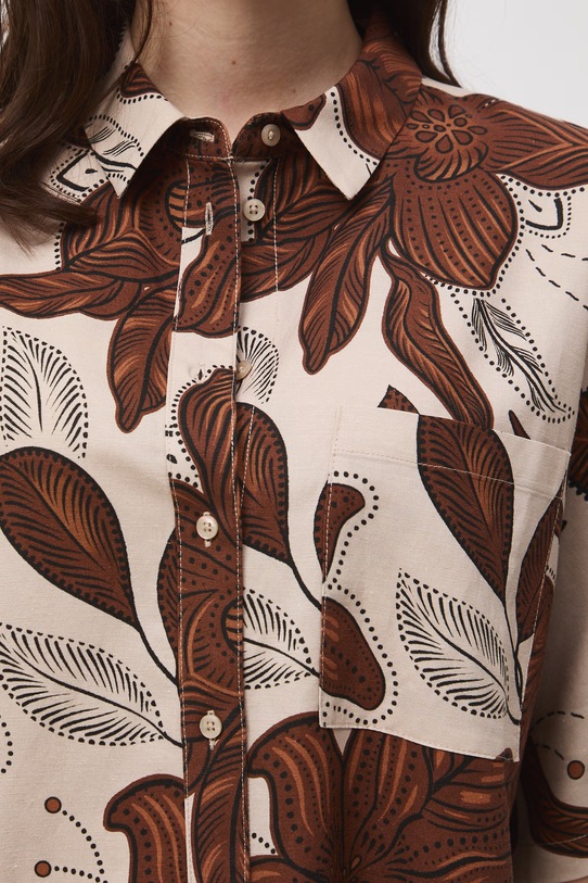 Košeľa dámska s viskózou s kvetmi RS26-KKD070 béžová