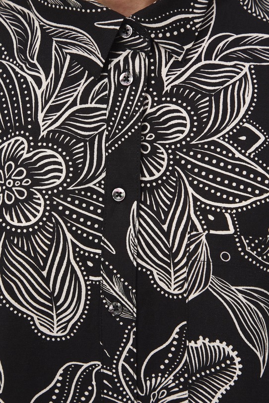 Košeľa dámska s viskózou s kvetmi čierna RS26-KKD070