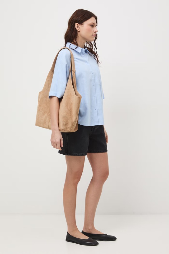 Koszula damska z lnem gładka RS26-KKD700 niebieski RS26