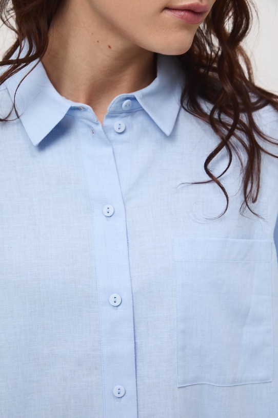 Koszula damska z lnem gładka RS26-KKD700 niebieski