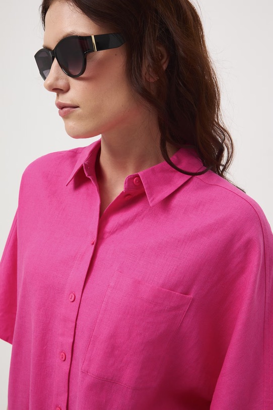 Koszula damska z lnem gładka różowy RS26-KKD700