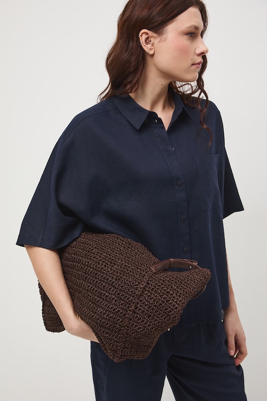 Koszula damska z lnem granatowy RS26-KKD700