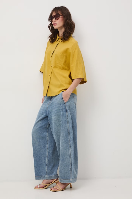 Koszula damska z lnem gładka RS26-KKD700 zielony RS26