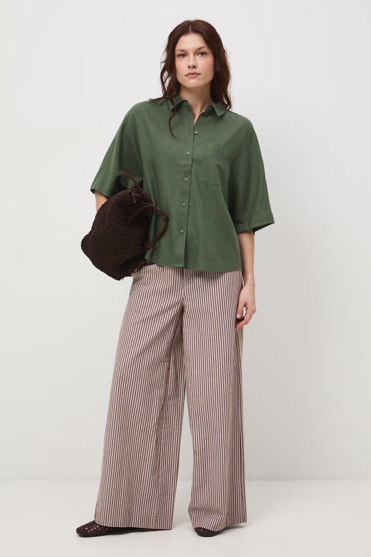 Koszula damska z lnem gładka zielony RS26-KKD700