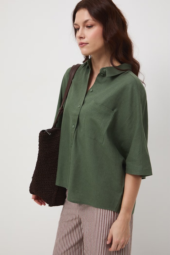 Koszula damska z lnem gładka RS26-KKD700 zielony RS26