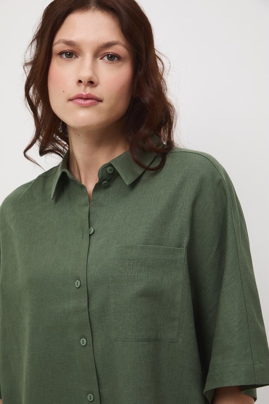 Koszula damska z lnem gładka zielony RS26-KKD700