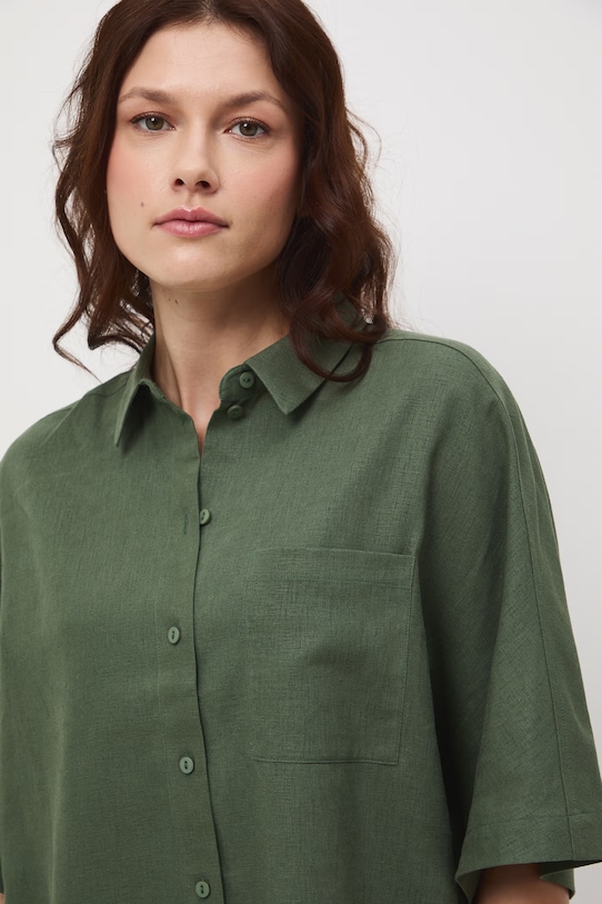 Košeľa dámska s ľanom hladká zelená RS26-KKD700
