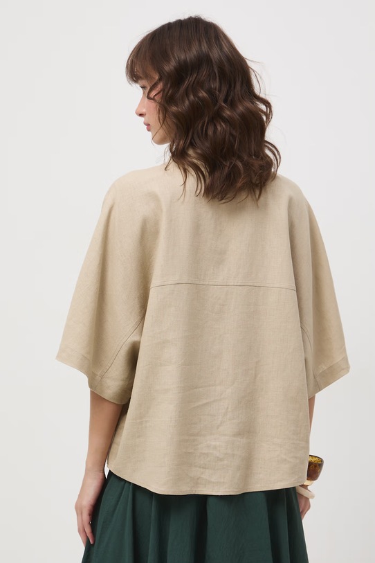 Odzież Koszula damska z lnem gładka RS26-KKD700 beżowy