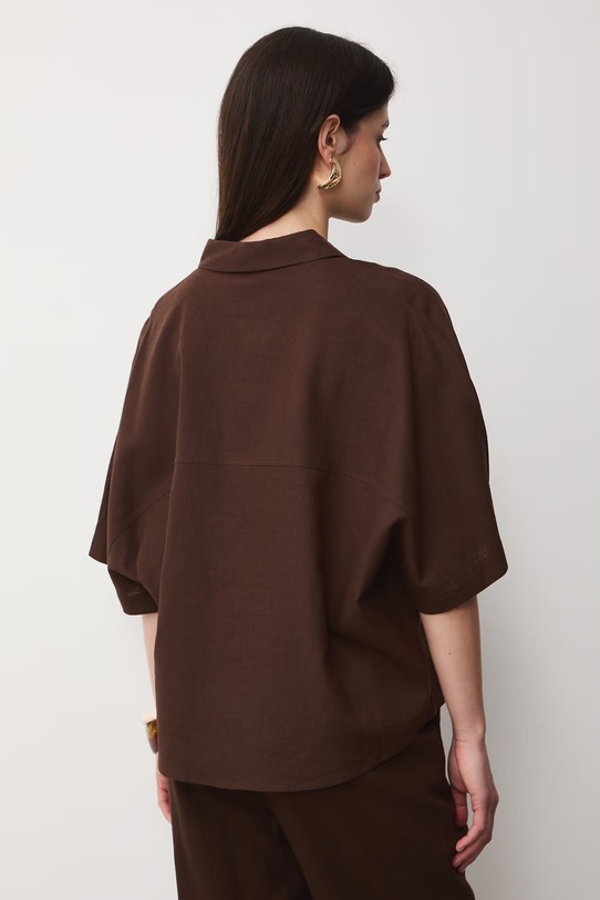 Odzież Koszula damska z lnem gładka RS26-KKD700 brązowy