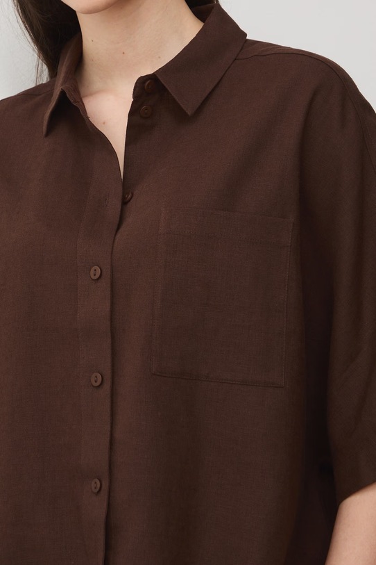 Koszula damska z lnem gładka RS26-KKD700 brązowy