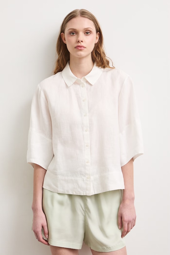 Koszula damska lniana gładka biały RS26-KKD901