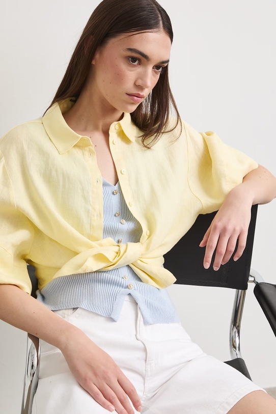 Koszula damska lniana gładka żółty RS26-KKD901