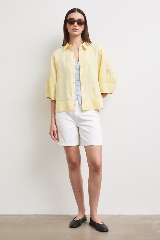 Koszula damska lniana gładka RS26-KKD901 żółty RS26