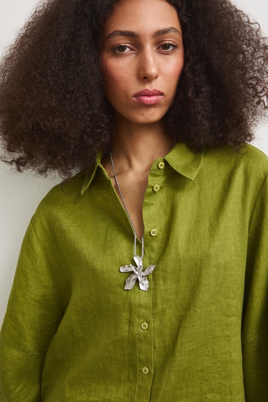 Koszula damska lniana gładka zielony RS26-KKD901