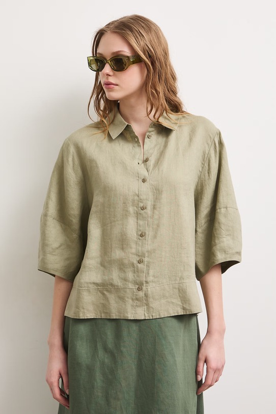 Koszula damska lniana gładka zielony RS26-KKD901