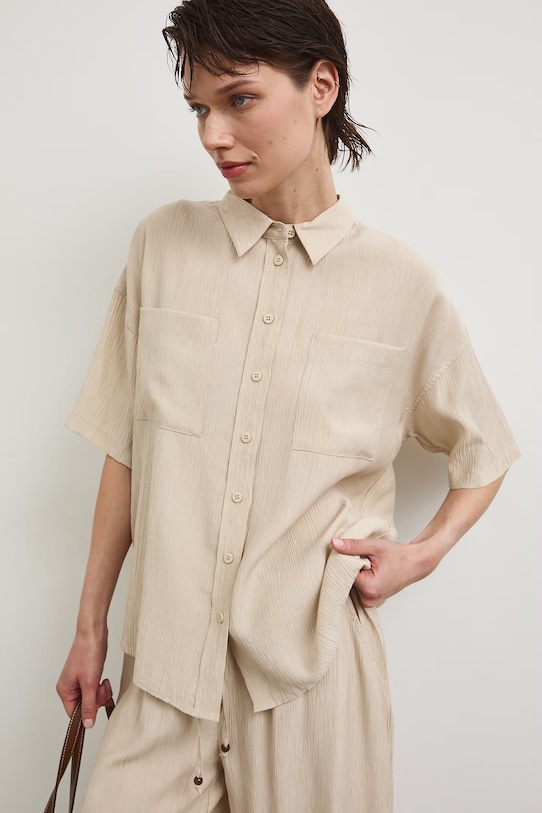 Koszula damska z wiskozą beżowy RS26-KKD904