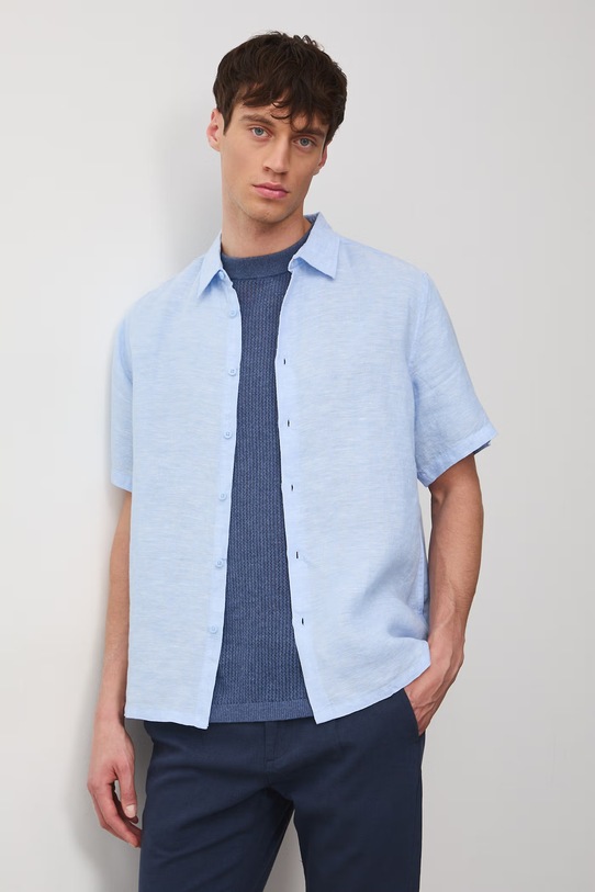 Medicine koszula męska lniana niebieski RS26-KKM071