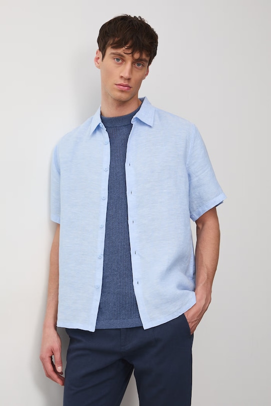 Medicine koszula męska lniana niebieski RS26-KKM071