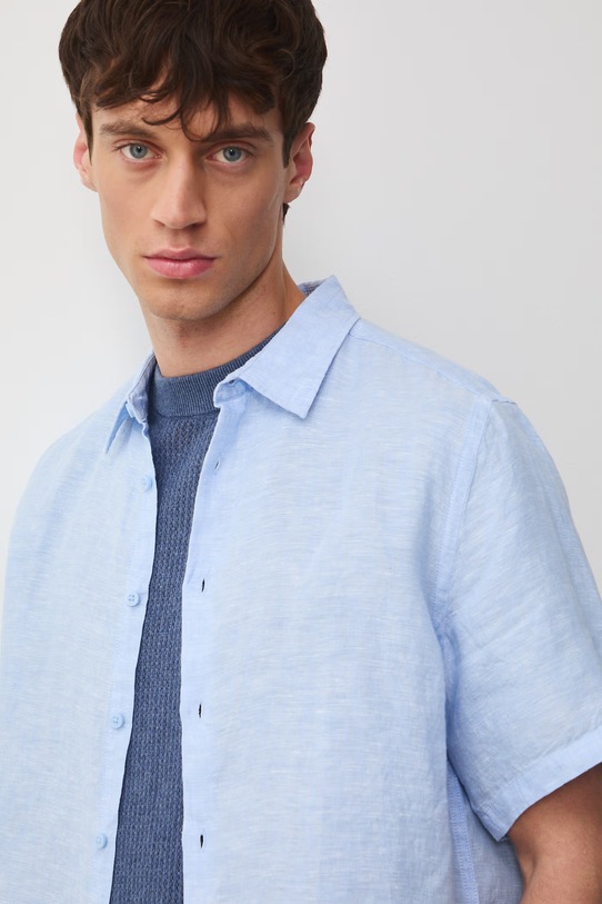 Medicine koszula męska lniana niebieski RS26-KKM071