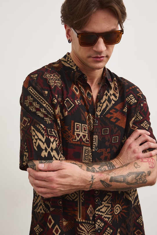 Koszula męska z wiskozy multicolor RS26-KKM802