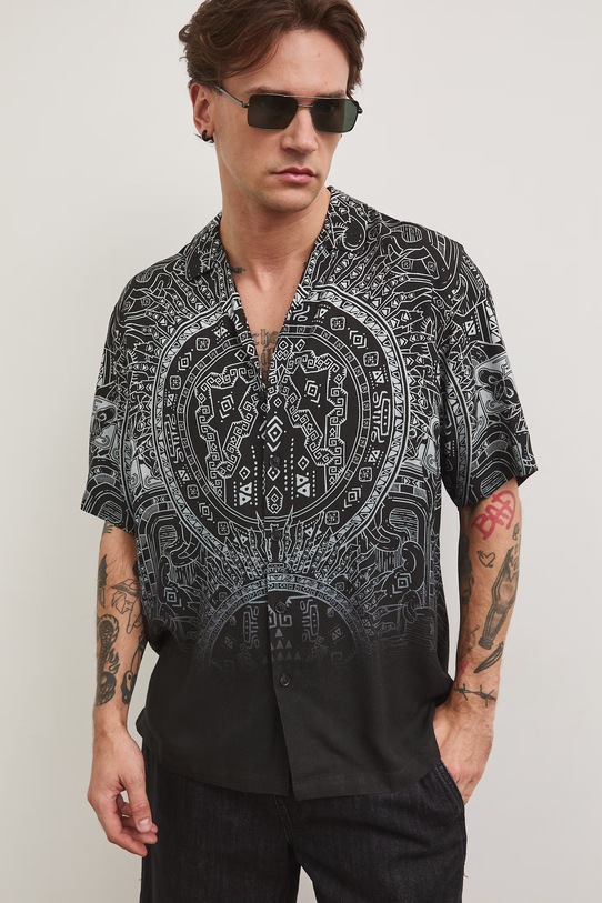 Koszula męska z wiskozy czarny RS26-KKM806