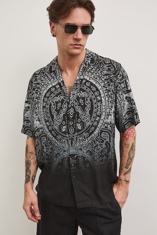 Koszula męska z wiskozy czarny RS26-KKM806